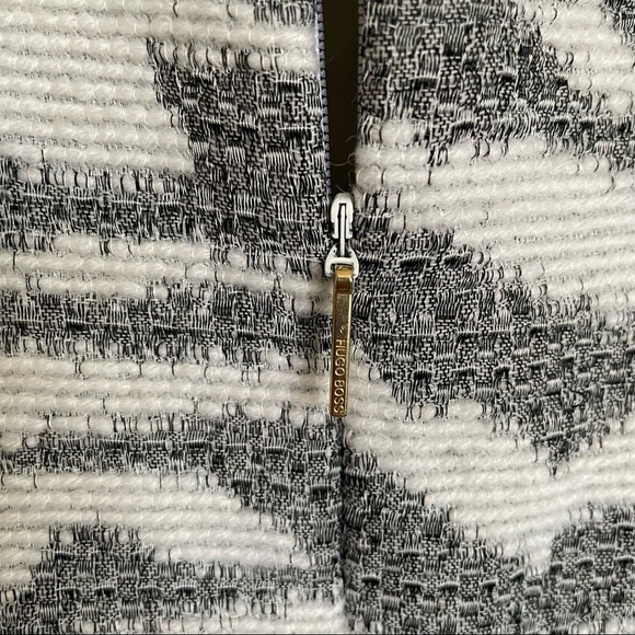 HUGO BOSS Dakola Gray Jacquard Zebra Stripe Shift Dress Wool Blend - Picture 13 of 14